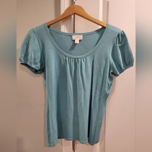 LOFT Blue Knit Short Sleeve Top Size M